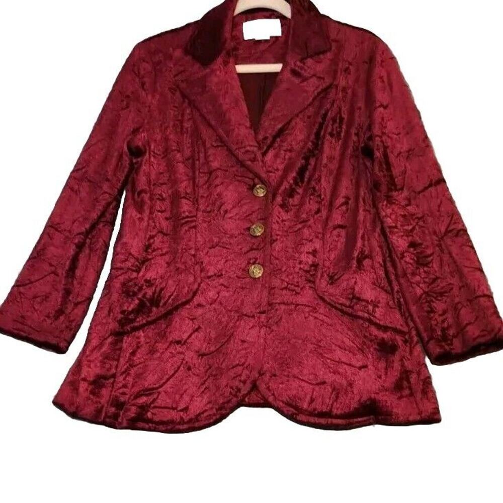 Vintage Pins & Needles Crushed Velvet Red Blazer Jacket Womens Size 15/16 Retro